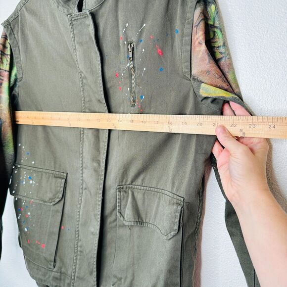 Zara Army Green Grafitti New York Jungle Oversize Zip Utility Jacket 100% Cotton - Picture 16 of 16